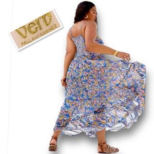 Verb Pallavi Singhee Anthropologie Dress Sequin Paisley Floral In Blue.. Size 10